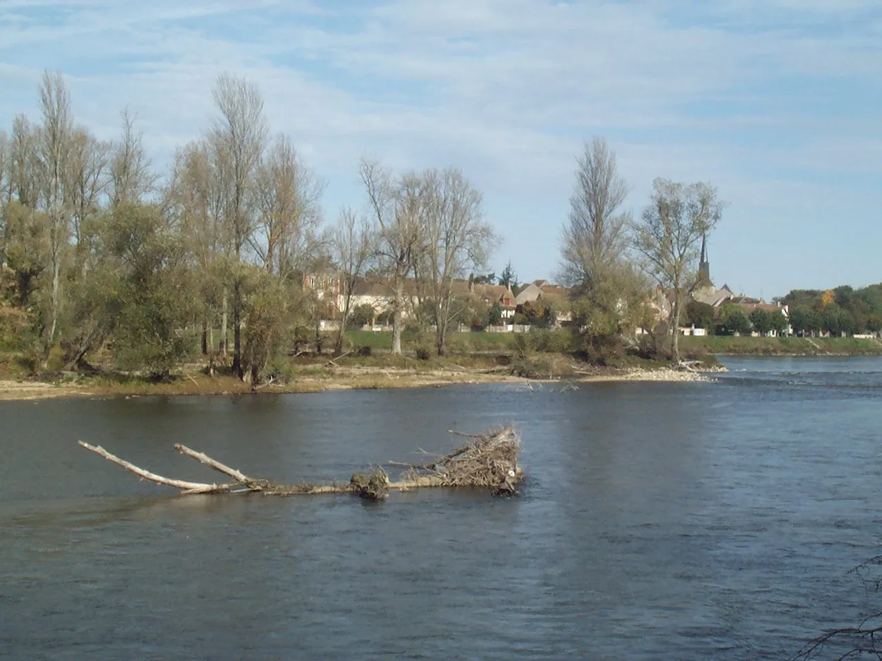 Vue d'Ousson depuis la rive opposée de la Loire
